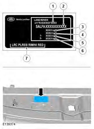 Range Rover Evoque. VIN label - UK, Europe and ROW