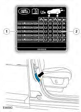 Range Rover Evoque. Tire Data Label - UK, Europe and ROW