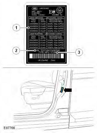 Range Rover Evoque. Tire pressure label - Canada only